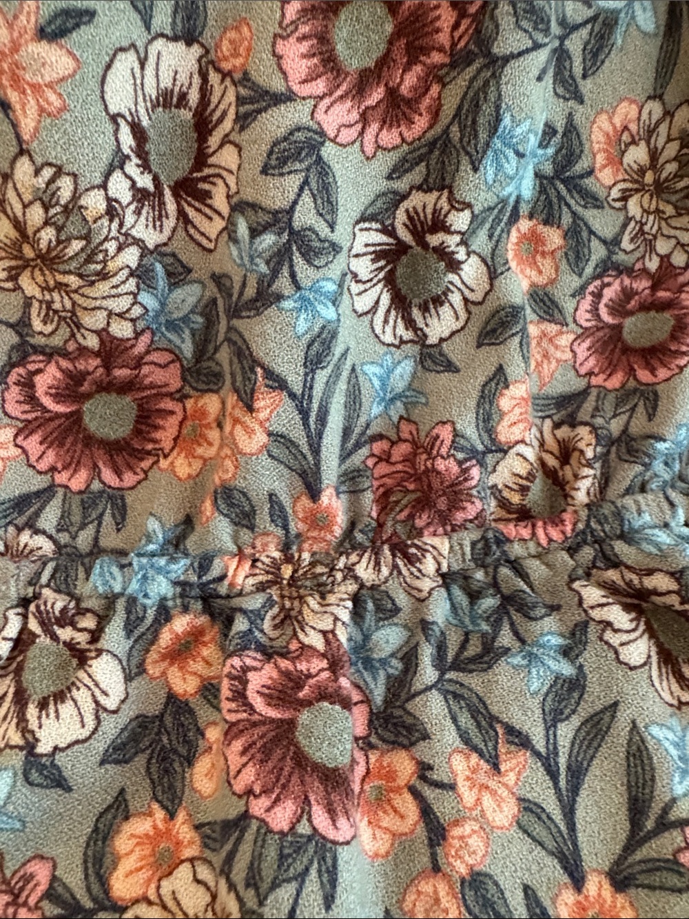 Maurices Dusty GreenFloral Wrap Top with Peach and Cream Blooms - Picture 9 of 12